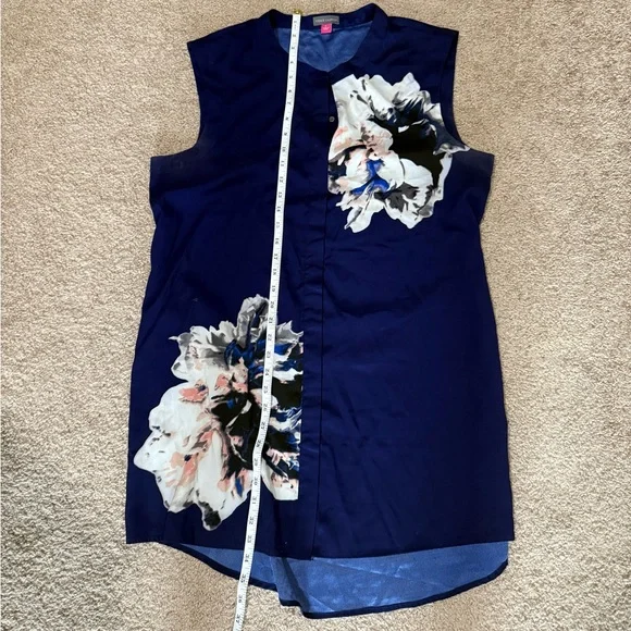 Vince Camuto Floral Sleeveless Tunic Top Navy Blue Size Large - Picture 3 of 9